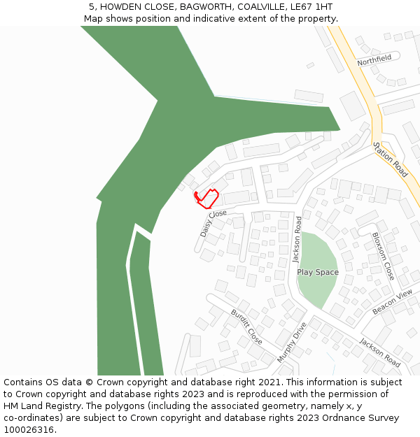 5, HOWDEN CLOSE, BAGWORTH, COALVILLE, LE67 1HT: Location map and indicative extent of plot