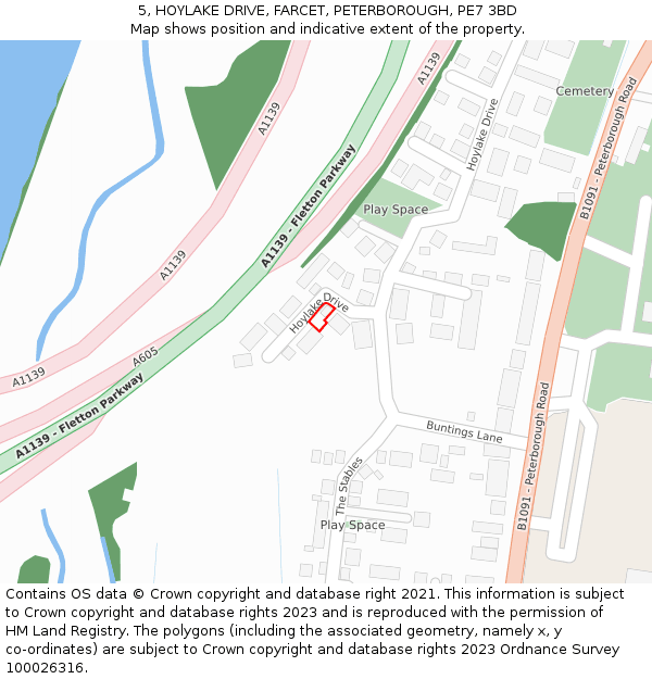 5, HOYLAKE DRIVE, FARCET, PETERBOROUGH, PE7 3BD: Location map and indicative extent of plot