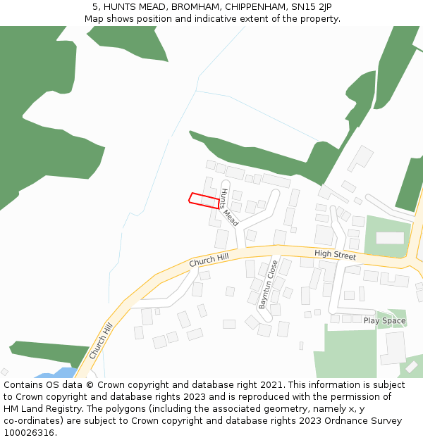 5, HUNTS MEAD, BROMHAM, CHIPPENHAM, SN15 2JP: Location map and indicative extent of plot