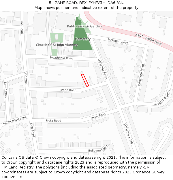 5, IZANE ROAD, BEXLEYHEATH, DA6 8NU: Location map and indicative extent of plot