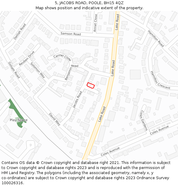 5, JACOBS ROAD, POOLE, BH15 4QZ: Location map and indicative extent of plot