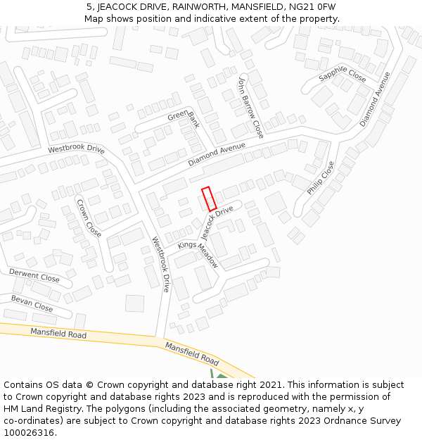 5, JEACOCK DRIVE, RAINWORTH, MANSFIELD, NG21 0FW: Location map and indicative extent of plot