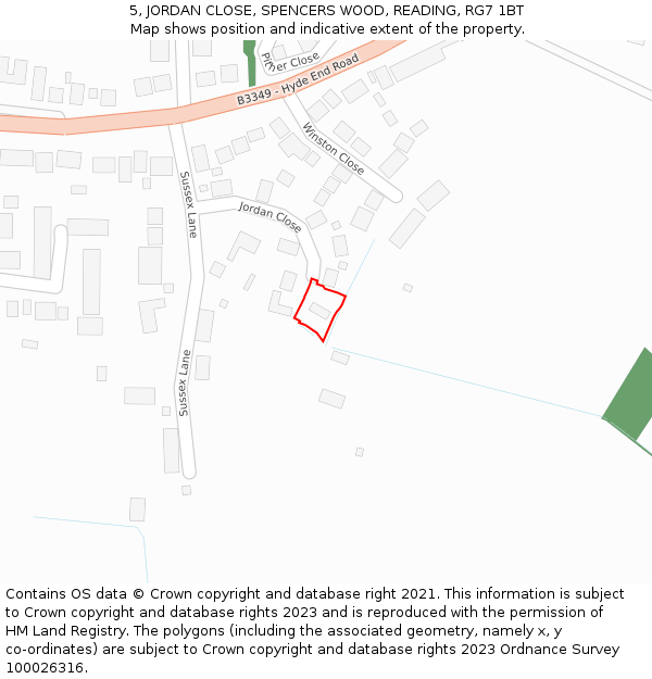 5, JORDAN CLOSE, SPENCERS WOOD, READING, RG7 1BT: Location map and indicative extent of plot