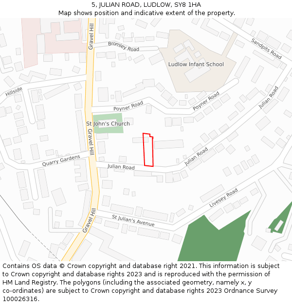 5, JULIAN ROAD, LUDLOW, SY8 1HA: Location map and indicative extent of plot