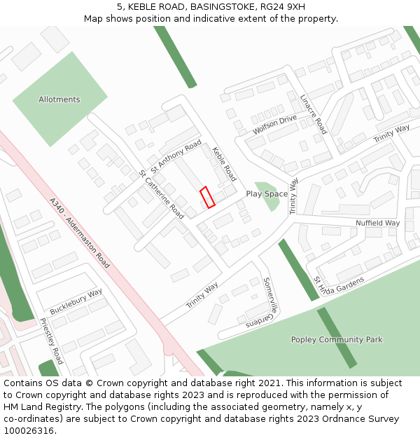 5, KEBLE ROAD, BASINGSTOKE, RG24 9XH: Location map and indicative extent of plot