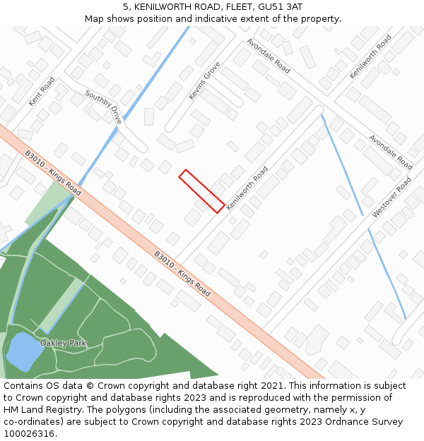 5, KENILWORTH ROAD, FLEET, GU51 3AT: Location map and indicative extent of plot