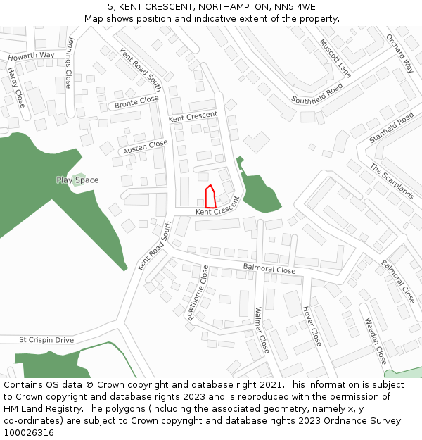 5, KENT CRESCENT, NORTHAMPTON, NN5 4WE: Location map and indicative extent of plot