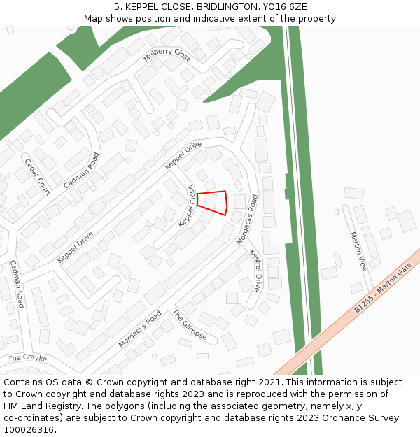 5, KEPPEL CLOSE, BRIDLINGTON, YO16 6ZE: Location map and indicative extent of plot