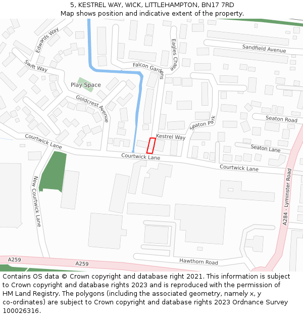 5, KESTREL WAY, WICK, LITTLEHAMPTON, BN17 7RD: Location map and indicative extent of plot