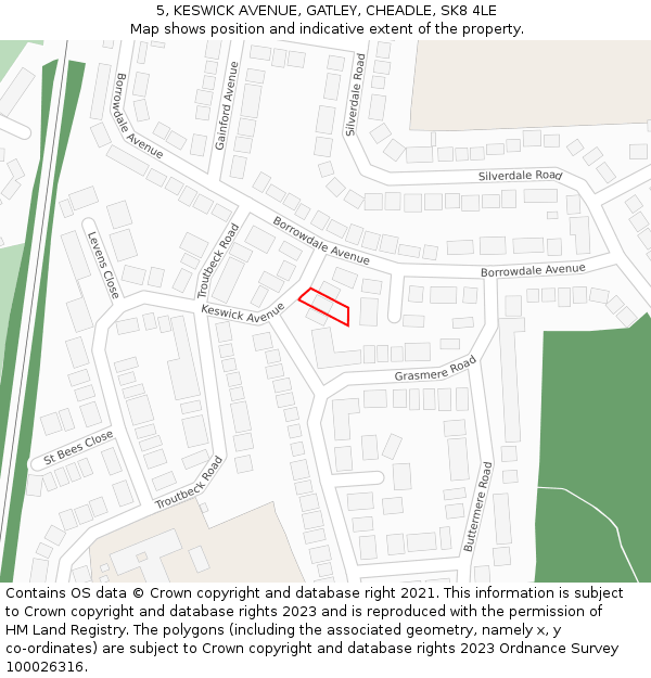 5, KESWICK AVENUE, GATLEY, CHEADLE, SK8 4LE: Location map and indicative extent of plot