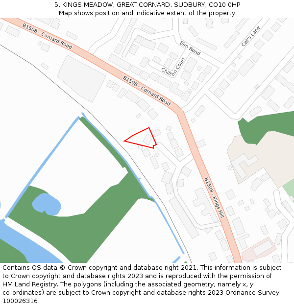 5, KINGS MEADOW, GREAT CORNARD, SUDBURY, CO10 0HP: Location map and indicative extent of plot