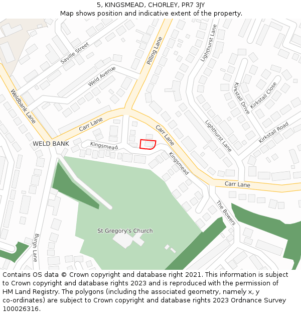 5, KINGSMEAD, CHORLEY, PR7 3JY: Location map and indicative extent of plot