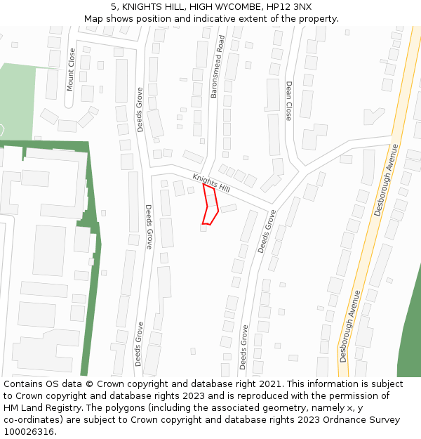 5, KNIGHTS HILL, HIGH WYCOMBE, HP12 3NX: Location map and indicative extent of plot