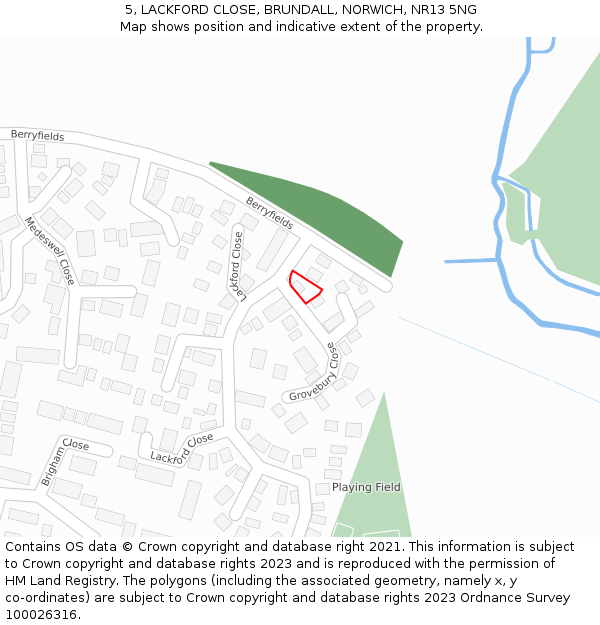 5, LACKFORD CLOSE, BRUNDALL, NORWICH, NR13 5NG: Location map and indicative extent of plot