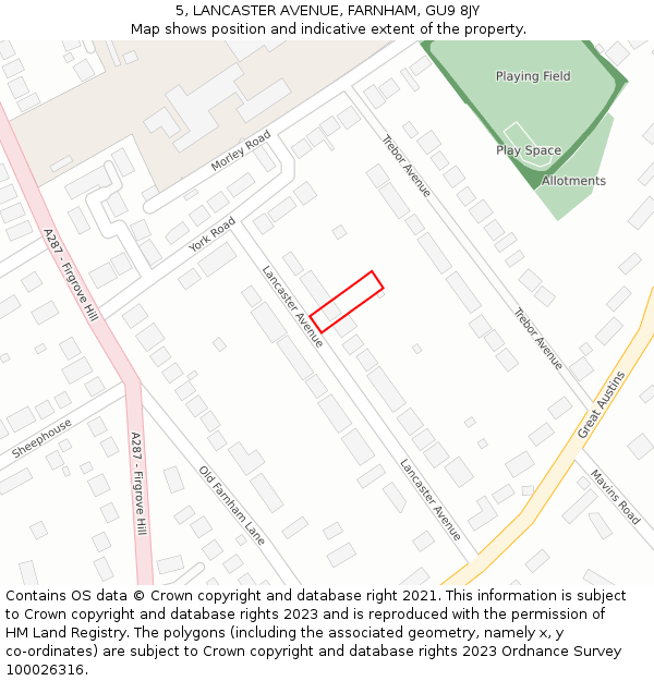 5, LANCASTER AVENUE, FARNHAM, GU9 8JY: Location map and indicative extent of plot