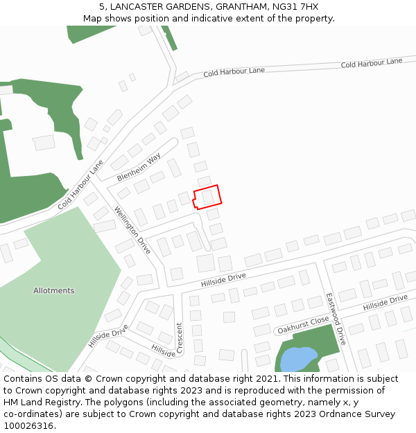 5, LANCASTER GARDENS, GRANTHAM, NG31 7HX: Location map and indicative extent of plot