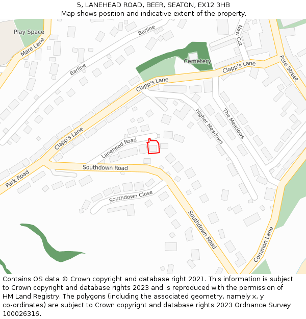 5, LANEHEAD ROAD, BEER, SEATON, EX12 3HB: Location map and indicative extent of plot