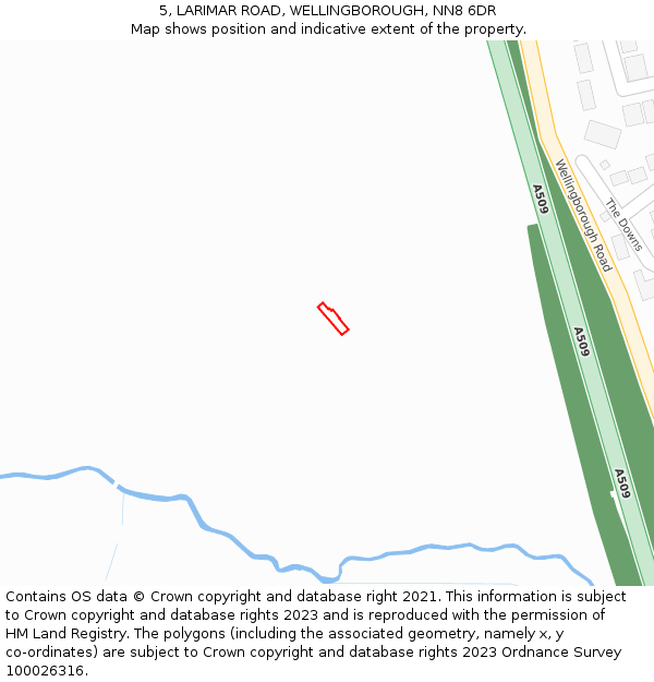 5, LARIMAR ROAD, WELLINGBOROUGH, NN8 6DR: Location map and indicative extent of plot