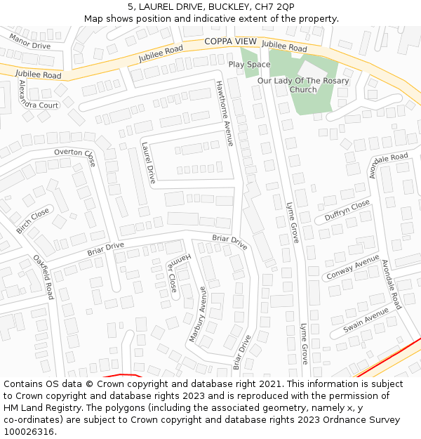 5, LAUREL DRIVE, BUCKLEY, CH7 2QP: Location map and indicative extent of plot