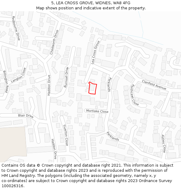 5, LEA CROSS GROVE, WIDNES, WA8 4FG: Location map and indicative extent of plot