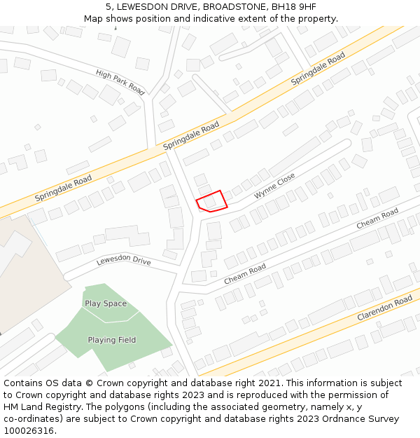 5, LEWESDON DRIVE, BROADSTONE, BH18 9HF: Location map and indicative extent of plot