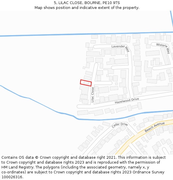 5, LILAC CLOSE, BOURNE, PE10 9TS: Location map and indicative extent of plot