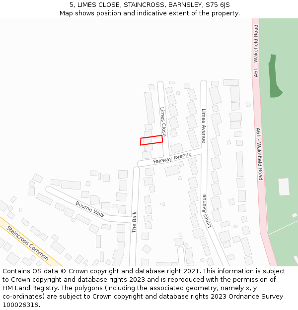 5, LIMES CLOSE, STAINCROSS, BARNSLEY, S75 6JS: Location map and indicative extent of plot