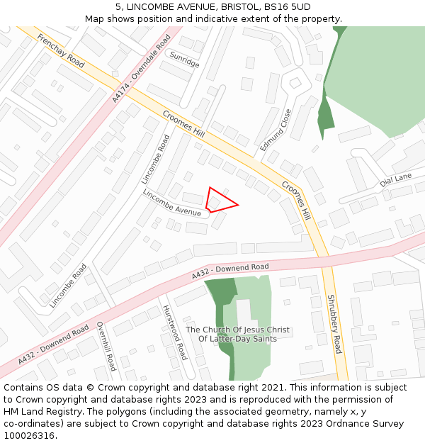 5, LINCOMBE AVENUE, BRISTOL, BS16 5UD: Location map and indicative extent of plot