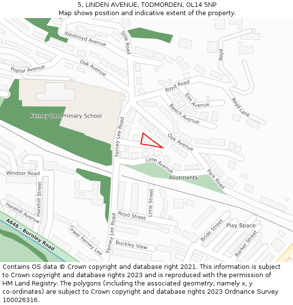 5, LINDEN AVENUE, TODMORDEN, OL14 5NP: Location map and indicative extent of plot