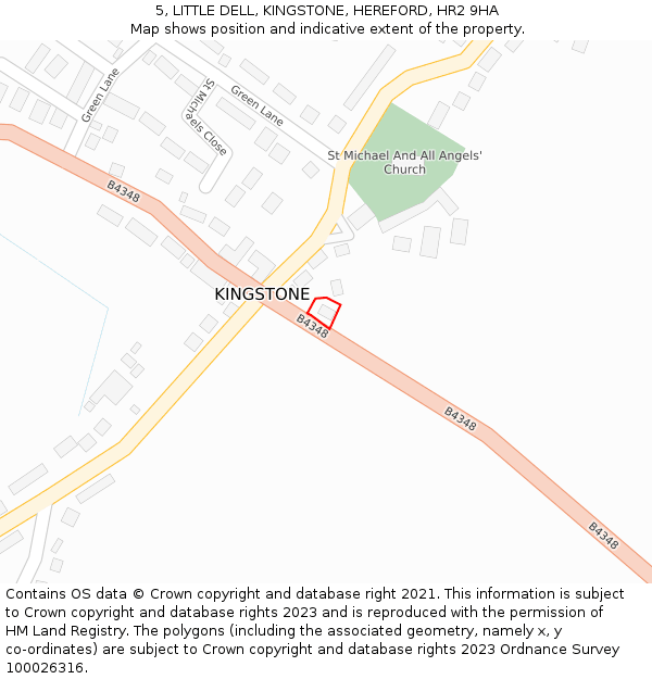 5, LITTLE DELL, KINGSTONE, HEREFORD, HR2 9HA: Location map and indicative extent of plot