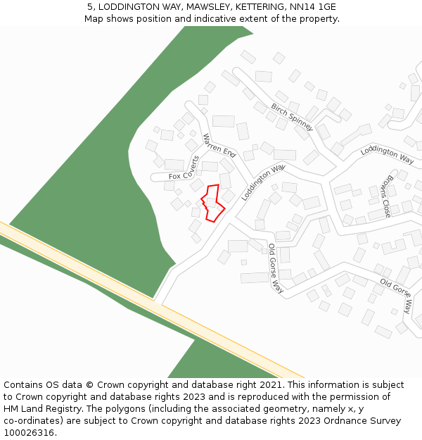 5, LODDINGTON WAY, MAWSLEY, KETTERING, NN14 1GE: Location map and indicative extent of plot