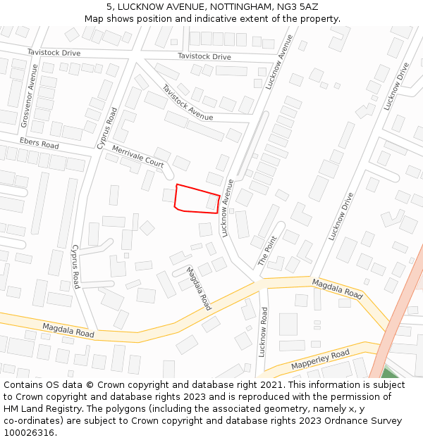 5, LUCKNOW AVENUE, NOTTINGHAM, NG3 5AZ: Location map and indicative extent of plot