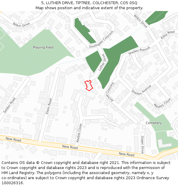 5, LUTHER DRIVE, TIPTREE, COLCHESTER, CO5 0SQ: Location map and indicative extent of plot