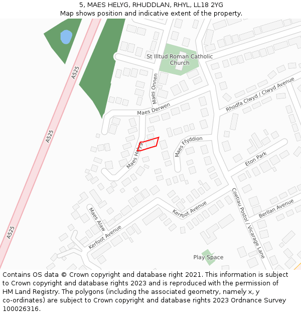 5, MAES HELYG, RHUDDLAN, RHYL, LL18 2YG: Location map and indicative extent of plot