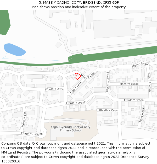 5, MAES Y CADNO, COITY, BRIDGEND, CF35 6DF: Location map and indicative extent of plot