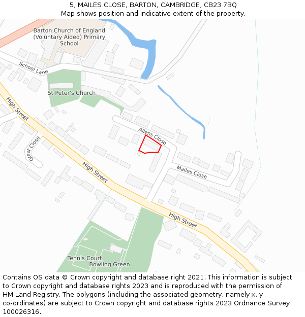 5, MAILES CLOSE, BARTON, CAMBRIDGE, CB23 7BQ: Location map and indicative extent of plot