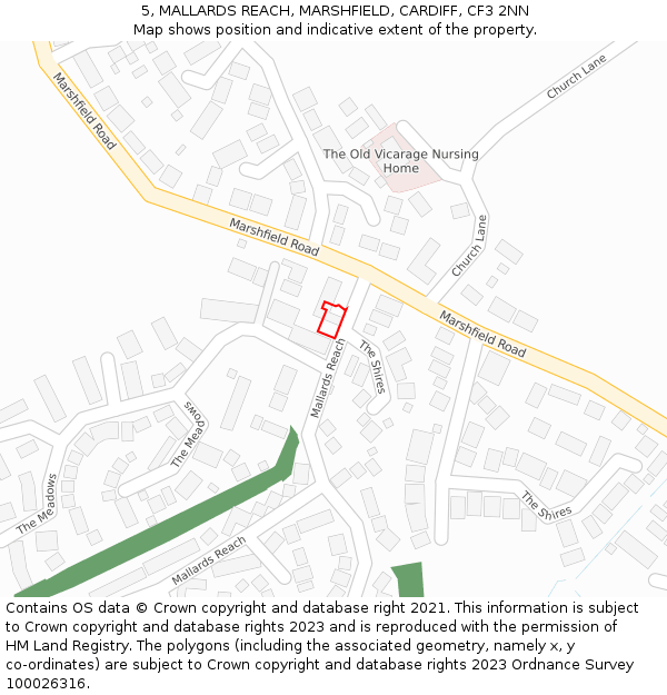 5, MALLARDS REACH, MARSHFIELD, CARDIFF, CF3 2NN: Location map and indicative extent of plot