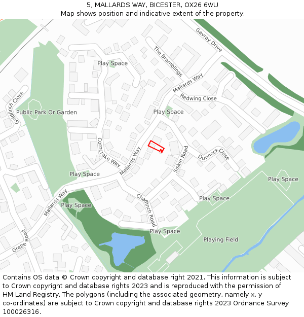 5, MALLARDS WAY, BICESTER, OX26 6WU: Location map and indicative extent of plot