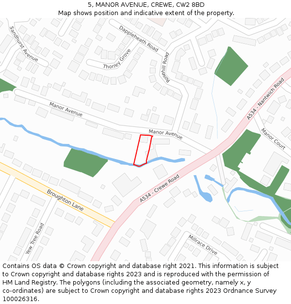 5, MANOR AVENUE, CREWE, CW2 8BD: Location map and indicative extent of plot