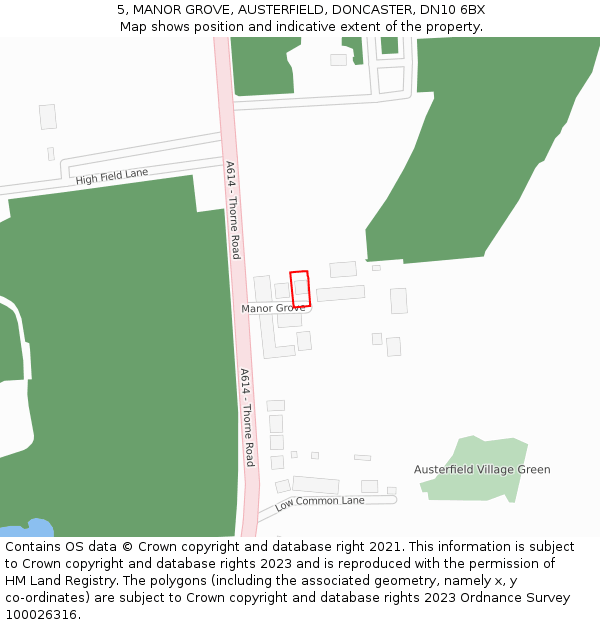 5, MANOR GROVE, AUSTERFIELD, DONCASTER, DN10 6BX: Location map and indicative extent of plot