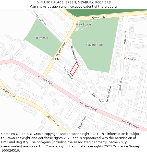 5, MANOR PLACE, SPEEN, NEWBURY, RG14 1RB: Location map and indicative extent of plot