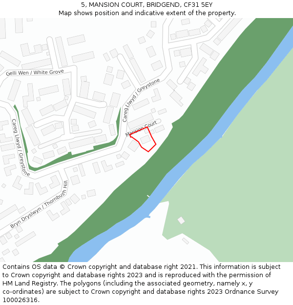 5, MANSION COURT, BRIDGEND, CF31 5EY: Location map and indicative extent of plot