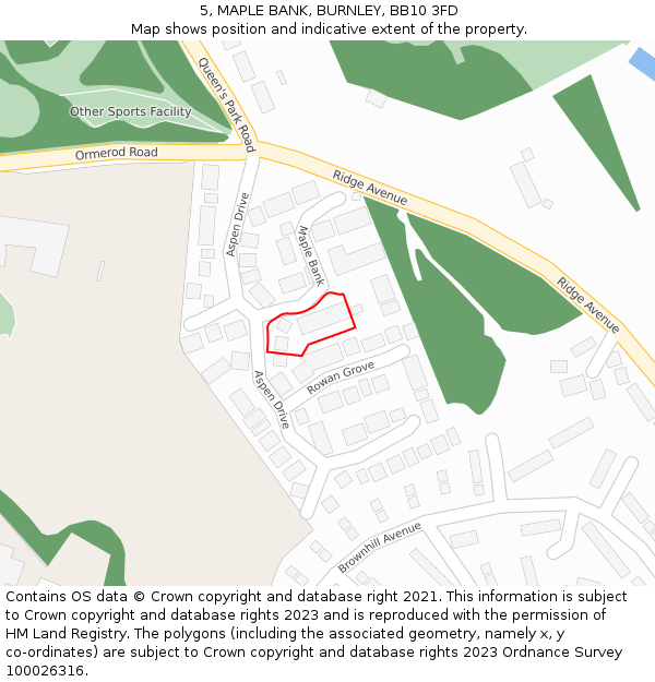 5, MAPLE BANK, BURNLEY, BB10 3FD: Location map and indicative extent of plot