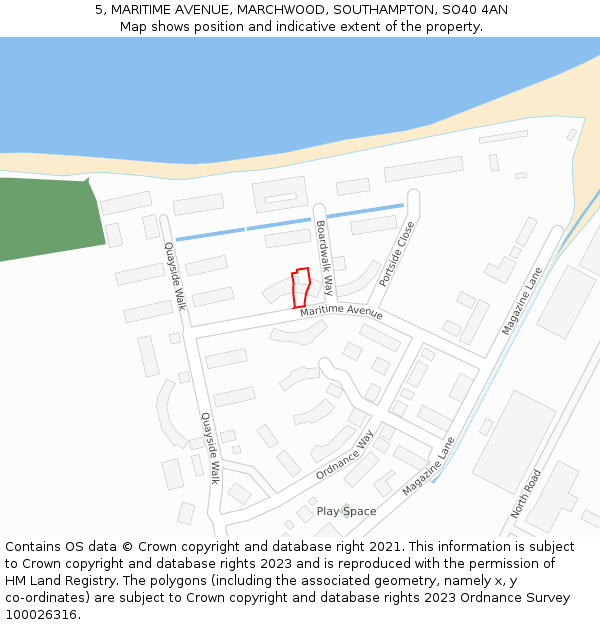 5, MARITIME AVENUE, MARCHWOOD, SOUTHAMPTON, SO40 4AN: Location map and indicative extent of plot