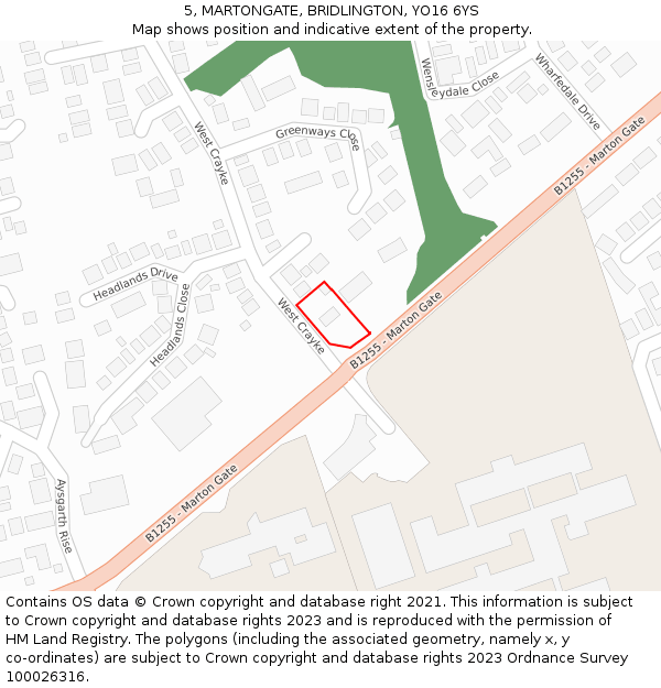 5, MARTONGATE, BRIDLINGTON, YO16 6YS: Location map and indicative extent of plot