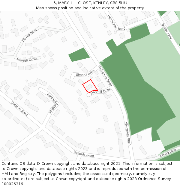 5, MARYHILL CLOSE, KENLEY, CR8 5HU: Location map and indicative extent of plot