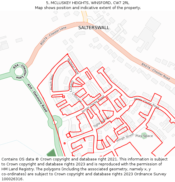 5, MCLUSKEY HEIGHTS, WINSFORD, CW7 2RL: Location map and indicative extent of plot