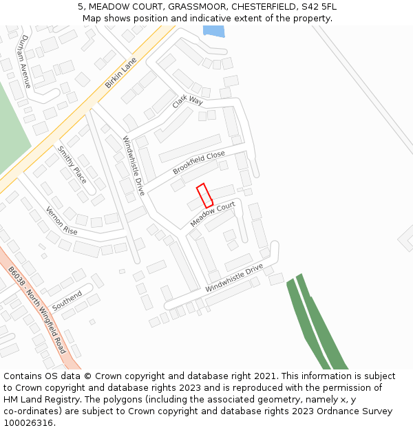 5, MEADOW COURT, GRASSMOOR, CHESTERFIELD, S42 5FL: Location map and indicative extent of plot