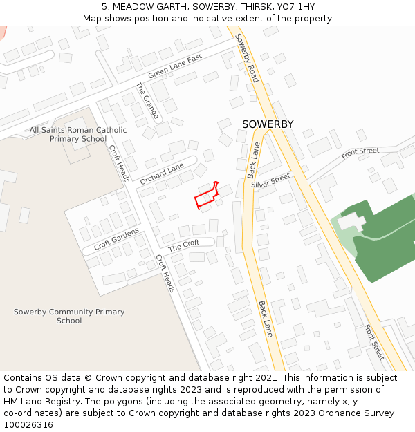 5, MEADOW GARTH, SOWERBY, THIRSK, YO7 1HY: Location map and indicative extent of plot