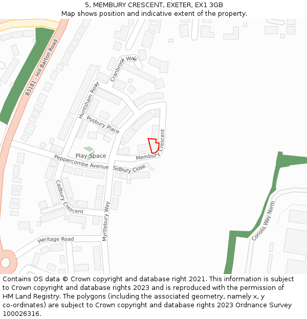 5, MEMBURY CRESCENT, EXETER, EX1 3GB: Location map and indicative extent of plot